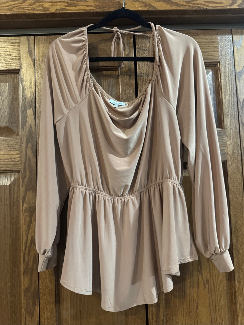 Women’s Long Sleeve Peplum Top - Nude